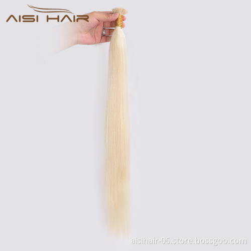 Aisi Hair 10A Unprocessed Blonde Human Hair Double Drawn Can Be Dyed Or Bleach I Tip Human Hair Extension 100g For Women